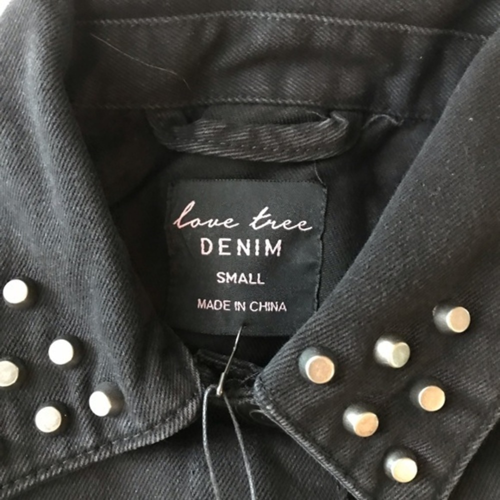 Love Tree Black Slim Denim Jacket with Studs Sz S - Picture 8 of 8
